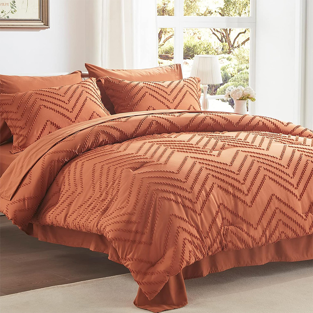 Brown Jacquard Boho unda tabulas stolator set 7pcs consolator cum lectulo sheet set